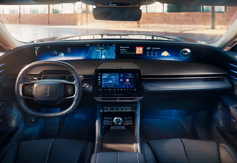 A large panoramic display is shown on the dashboard of a 2024 Lincoln Nautilus® SUV | Bluebonnet Motors Lincoln in New Braunfels TX