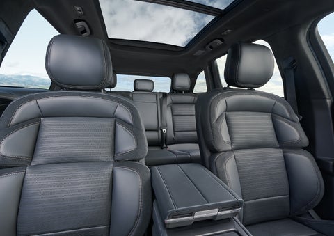 The spacious second row and available panoramic Vista Roof® is shown. | Bluebonnet Motors Lincoln in New Braunfels TX
