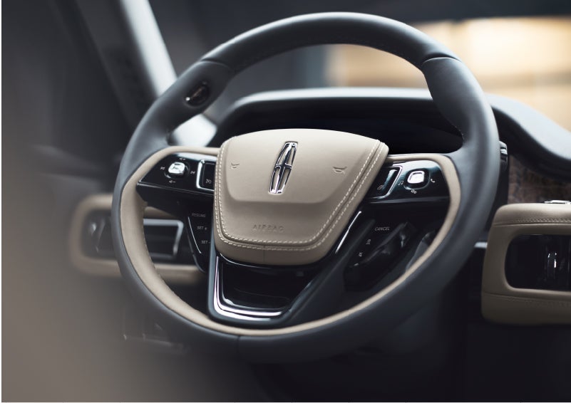 The intuitively placed controls of the steering wheel on a 2023 Lincoln Aviator® SUV | Bluebonnet Motors Lincoln in New Braunfels TX
