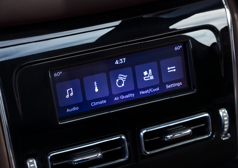 Driver controls like music, temperature, air quality, settings, and heat/cool seats are shown. | Bluebonnet Motors Lincoln in New Braunfels TX