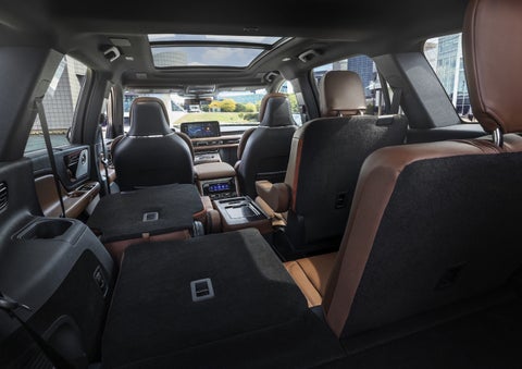 One side of the PowerFold® third-row seat and a second-row seat are folded forward in the 2026 Lincoln Aviator® SUV. | Bluebonnet Motors Lincoln in New Braunfels TX
