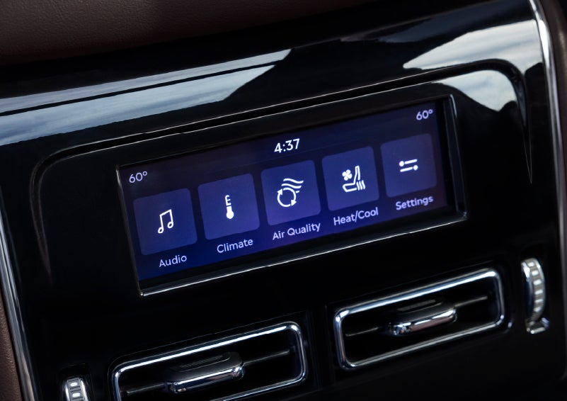 Driver controls like music, temperature, air quality, settings, and heat/cool seats are shown. | Bluebonnet Motors Lincoln in New Braunfels TX
