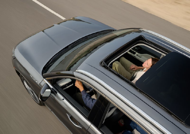The available panoramic Vista Roof® of a 2027 Lincoln Aviator® SUV is open. | Bluebonnet Motors Lincoln in New Braunfels TX